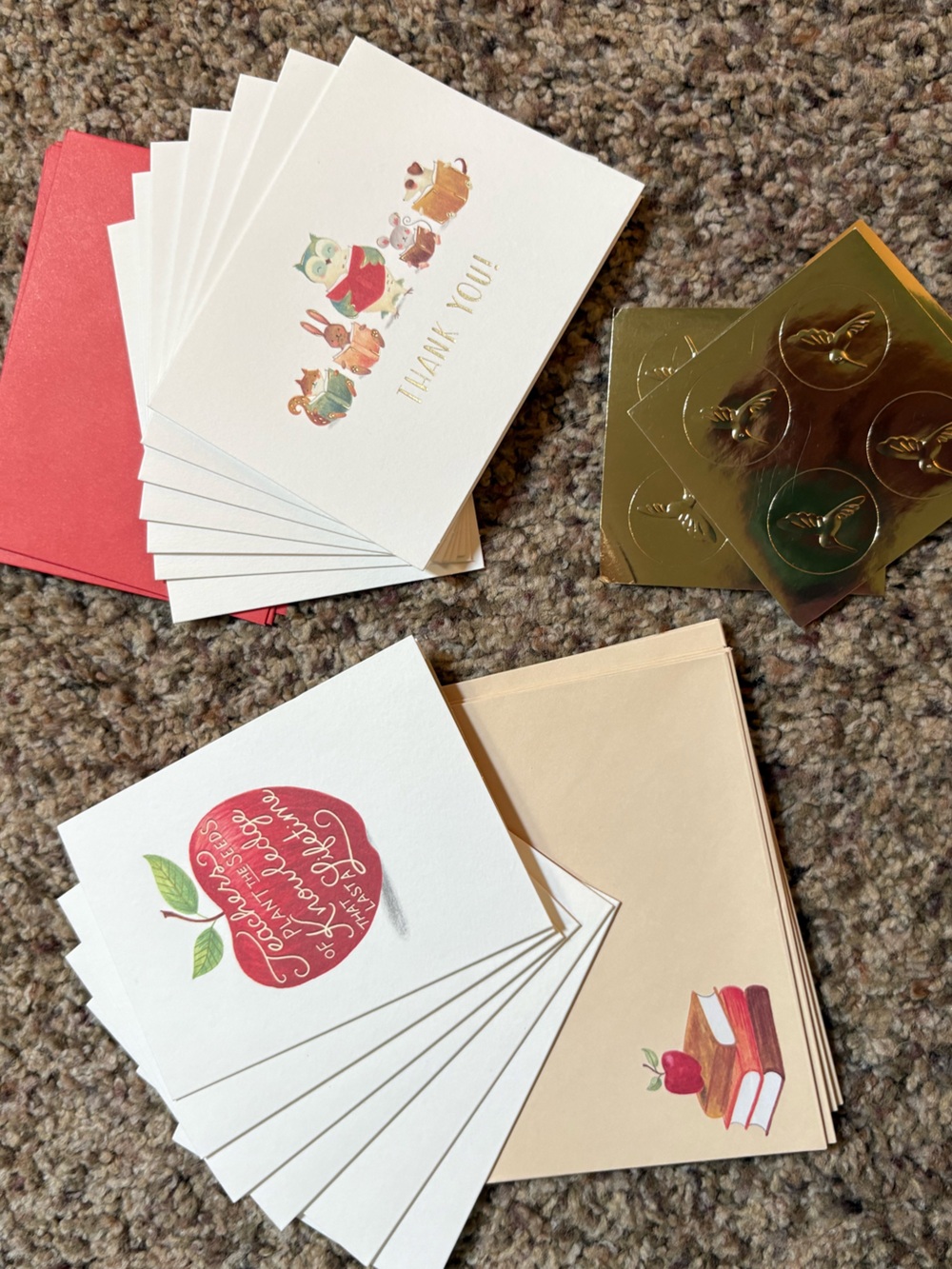 Teacher Thank You Note Card Set with Red Apple Design Set of 12. Papyrus